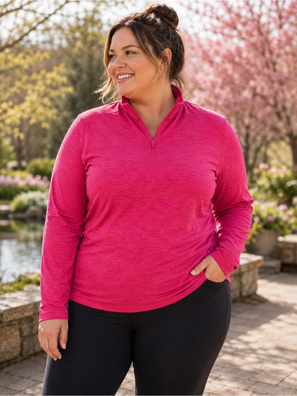 Antigua Pink Space-Dye Quarter Zip Pullover Women’s 2XL Athletic Golf Sweatshirt